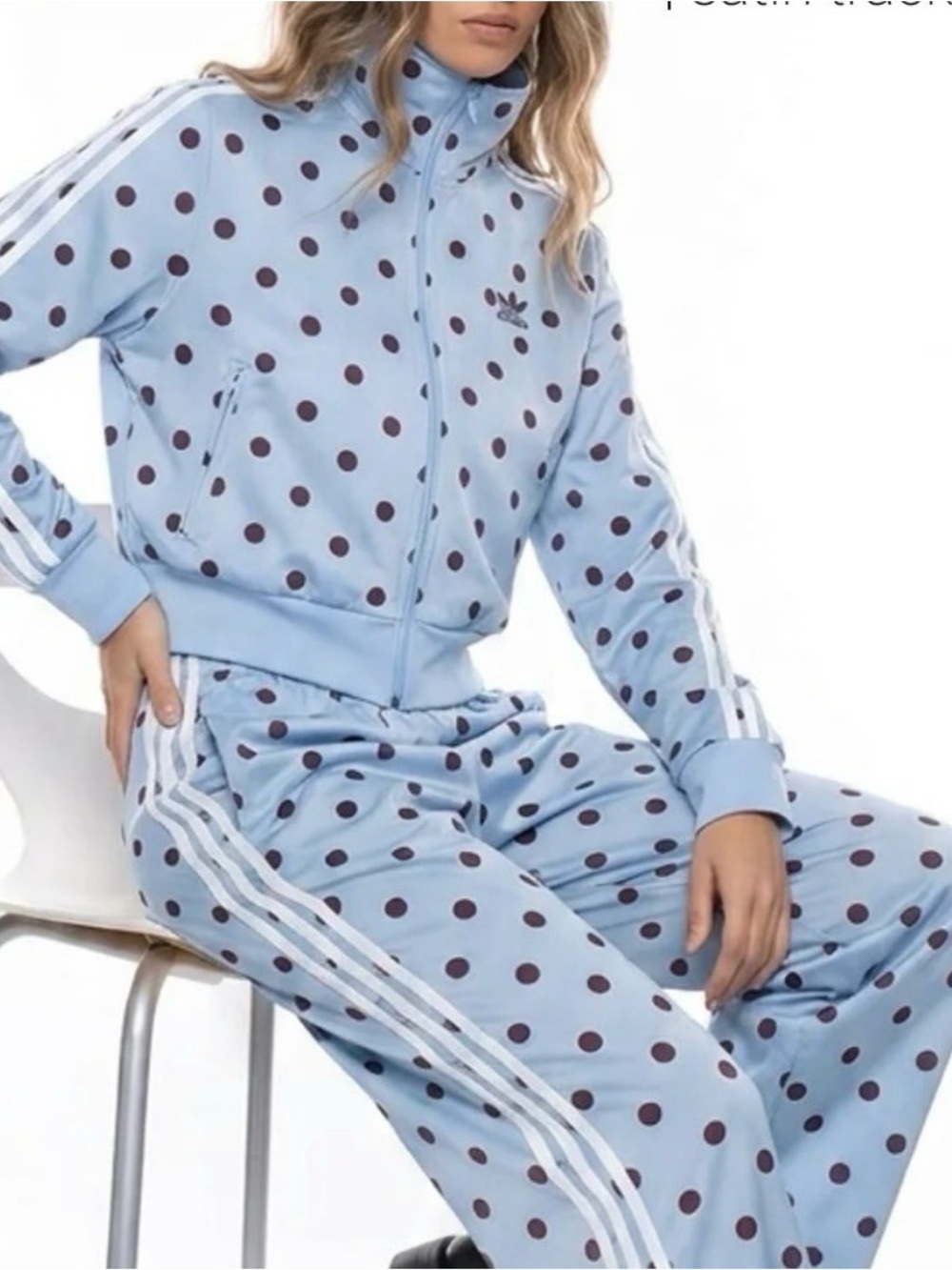 2pcs adidas Light Blue Polka Dot Bomber Jacket &Pants